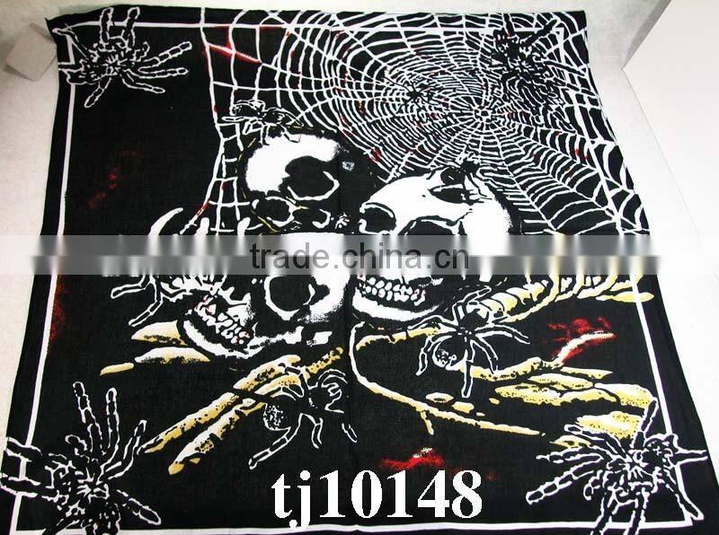 China factory manufacturing black skull bandana with printed spider and web