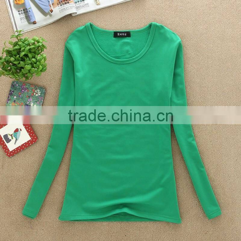 Lady fashion 100%cotton top plain women long sleeve t shirt