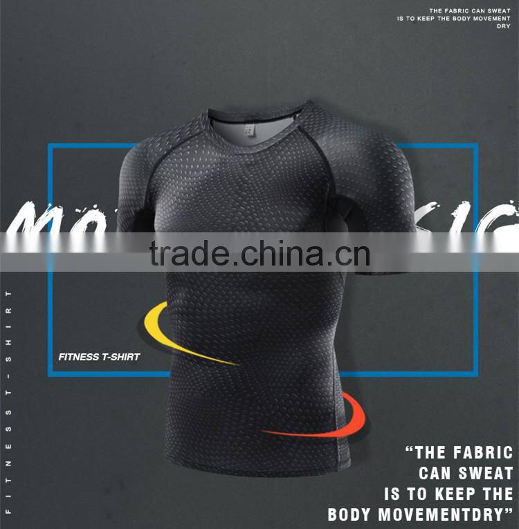 New style compression athletic seamless gym top training sport shirt for men