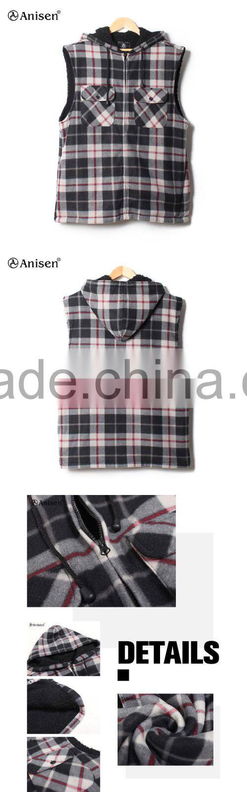 hot sale alibaba stock wholesale warm plaids men polar fleece vest