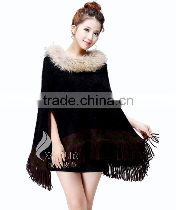 CX-B-P-33C 2016 Wholesale Fashion Lady Pashmina Shawl With Raccoon Fur Collar