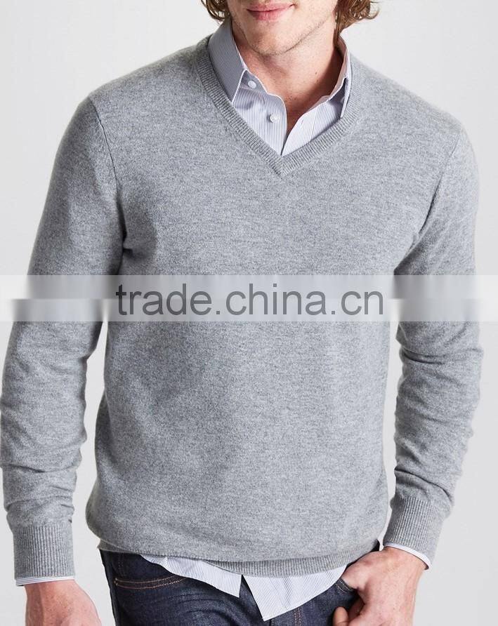 High Quality Wholesale knit wear Men's v-neck cashmere sweater blue (BKNM11)