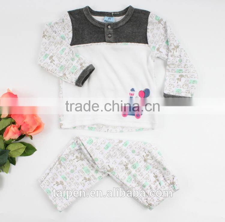 Winter Series Kids 2Pcs Set Pajama Grey Warm Long Sleeve Pajama Set 100% Cotton With Hanger Package BG1-387