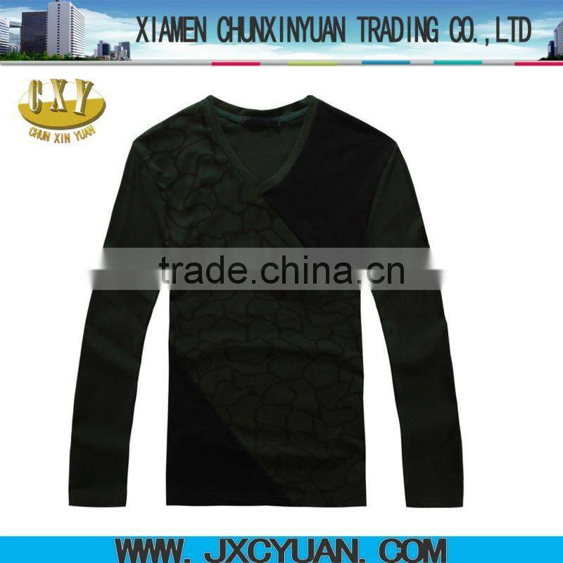 2014 fashion men custom t shirts with long sleeve and v-neck