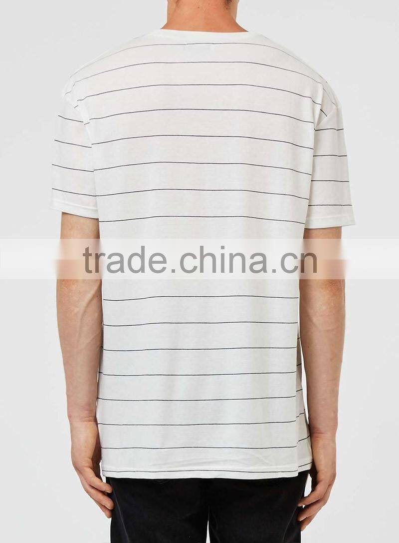 Custom mens white off black stripes t shirts 100% cotton summer wear t-shirts for man