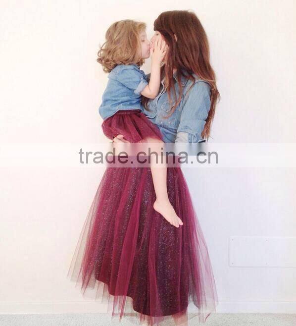 Rose Red Glitter Tutu Mother Daughter Matching Dress Summer New Style
