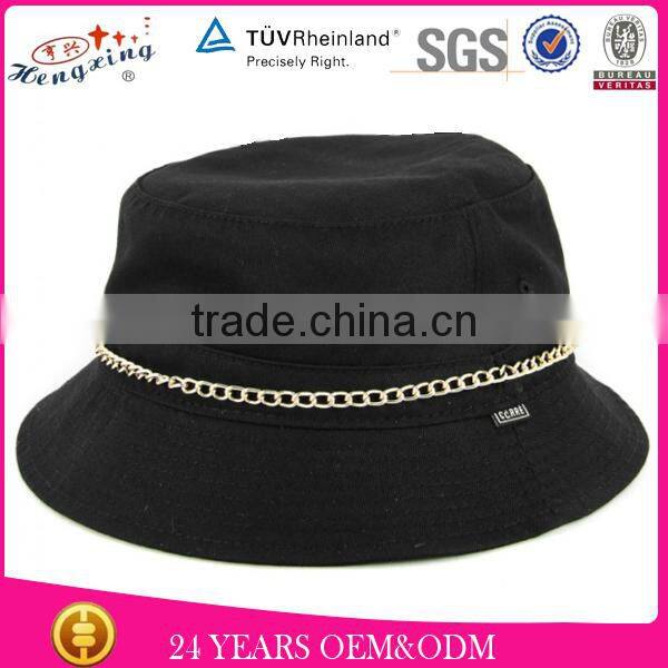 Black cotton woven labels chain bucket hat for men