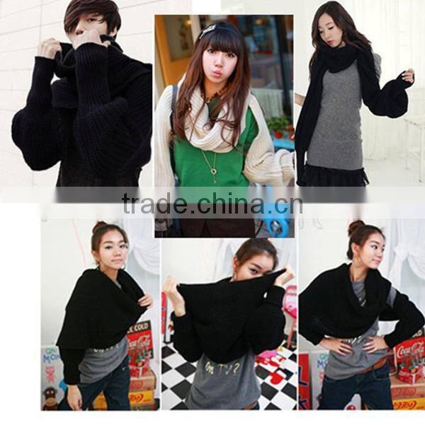 Free size hot sale korean style latest woolen scarf with sleeve novelty winter hijab scarf,muffler