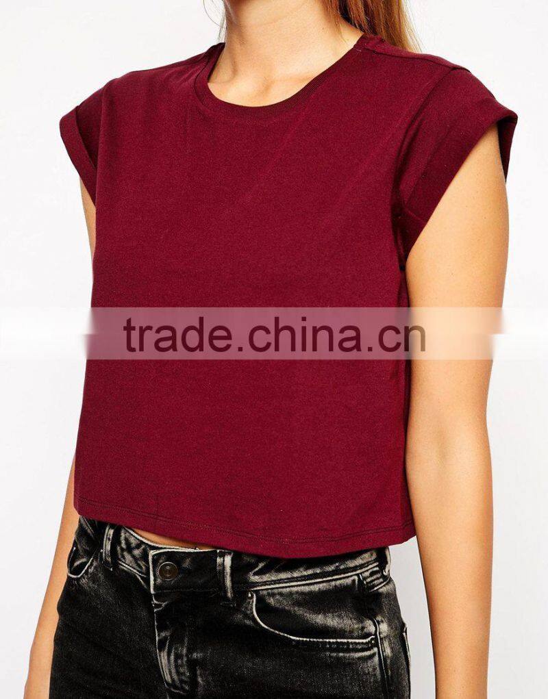 Cropped Boyfriend T-shirt with Roll Sleeve China products