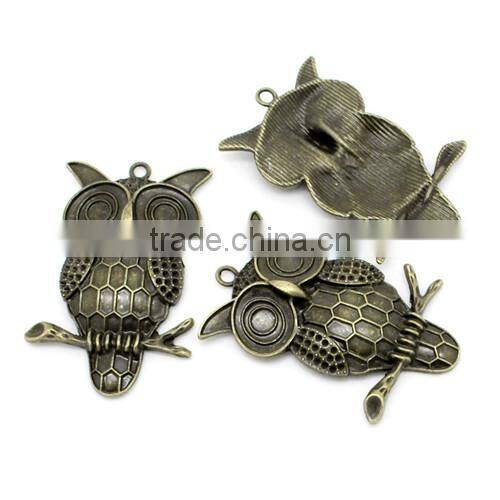 Charm Pendants Owl Animal Halloween Ornaments Antique Bronze Cabochon Setting(Fits 1mm) 6.9x4.5cm