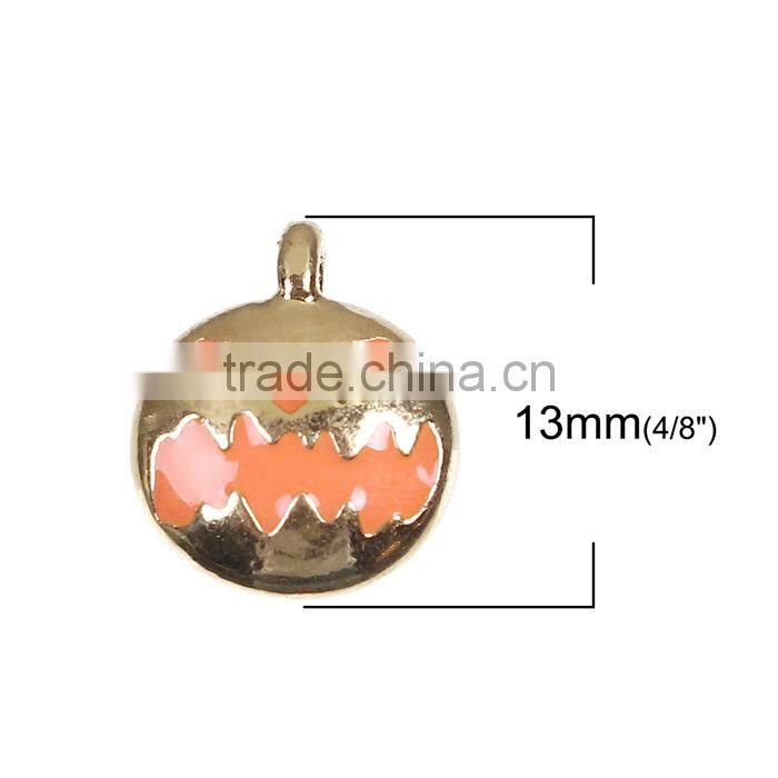 Zinc Based Alloy Halloween Charms Pumpkin Gold Plated Orange Enamel