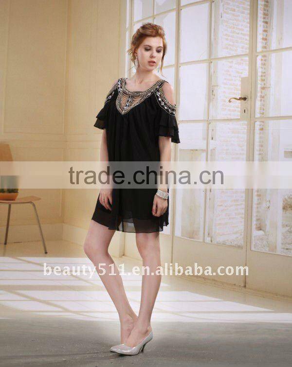 Astergarden New Design Emma Roberts Style Beaded Pink Chiffon Short Party Dress AS032-5