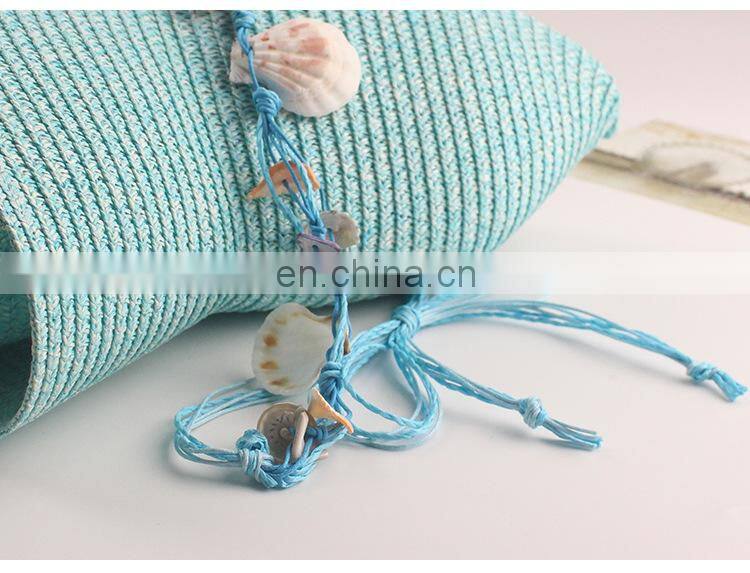 Bohemia Sunshade Straw Hat Handwork Beach Cap Shell a String Of Beads Sunbonnet