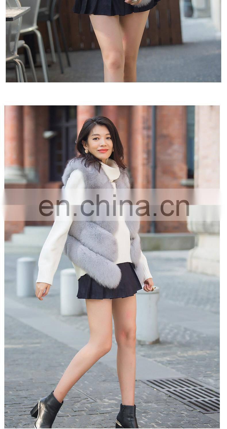 2016 Hot Selling Real Fox Fur Vest Women Natural Fur Vest Cute Spell Fox Fur Vest
