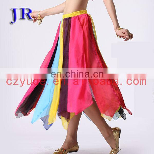Tribal rainbow colorful chiffon professional belly dance skirt costume Q-6016#