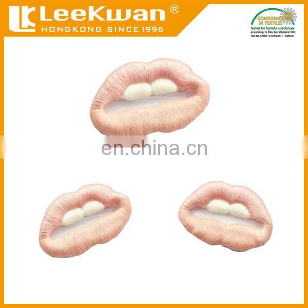 3D pink mouth embroidered patch vintage applique,3D pink mouth patch,3D vintage applique