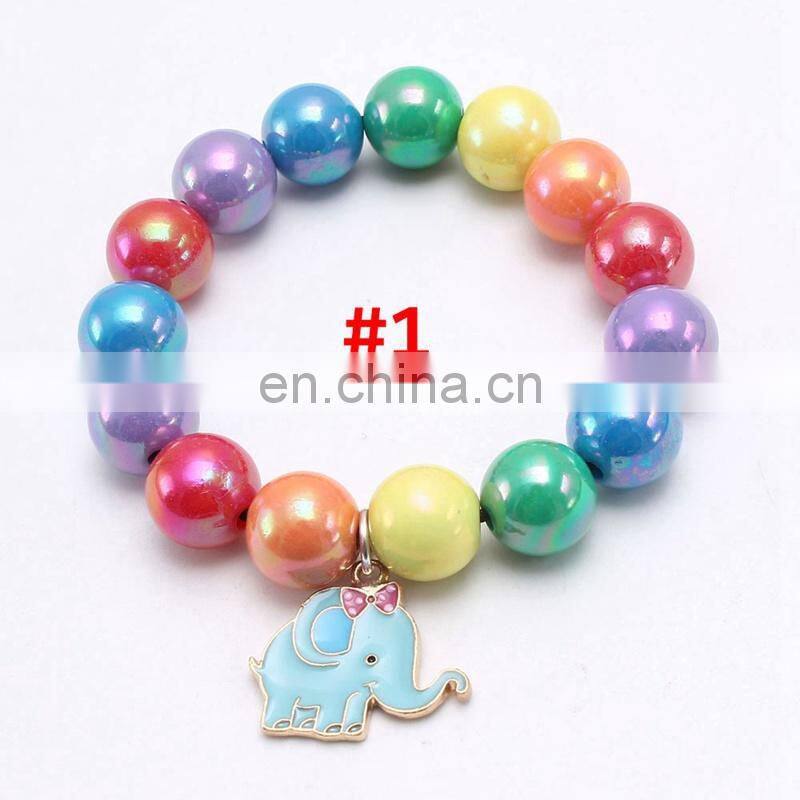 Girl Rainbow bracelet Children Colorful Beads with alloy pendants Girl Gift 9Colors