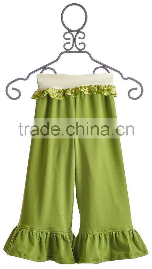 new design green baby girl maxi outwear pant knit ruffle bottom pants capri pants