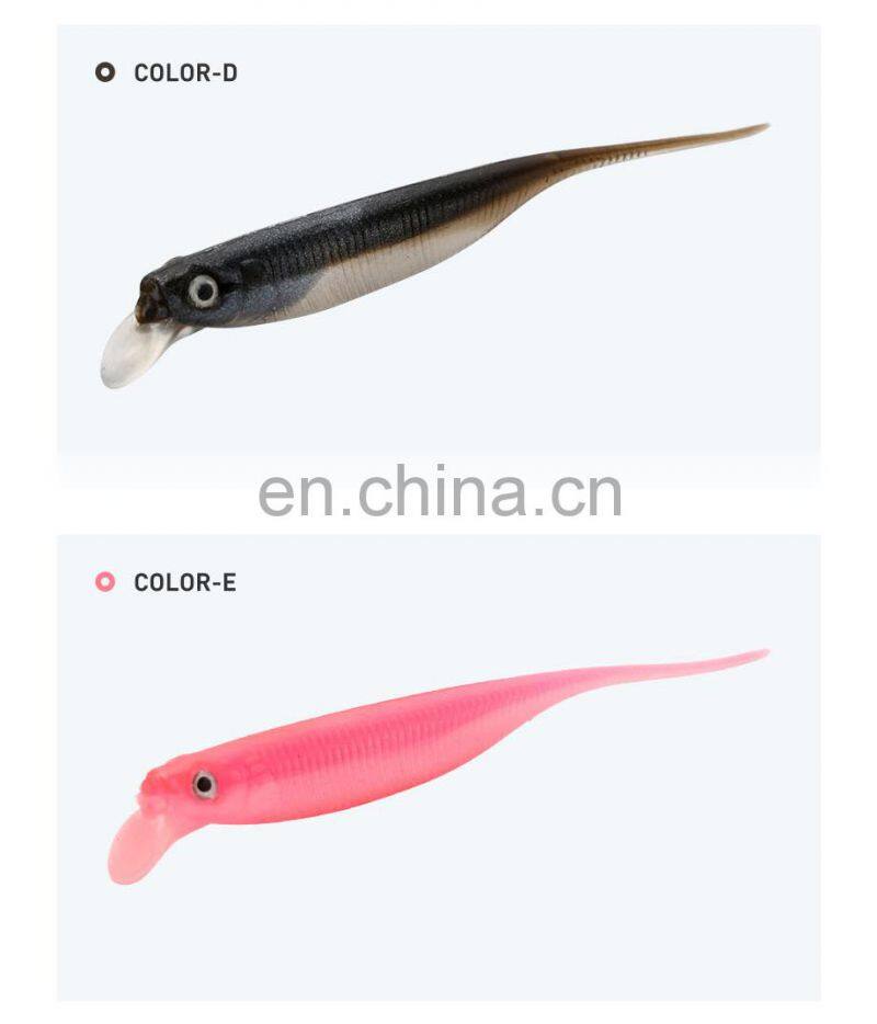 JOHNCOO Needle Shape Tail 80mm 2.5g Pvc Material Soft Bait Fishing Lures with Tongue 6pcs/bag