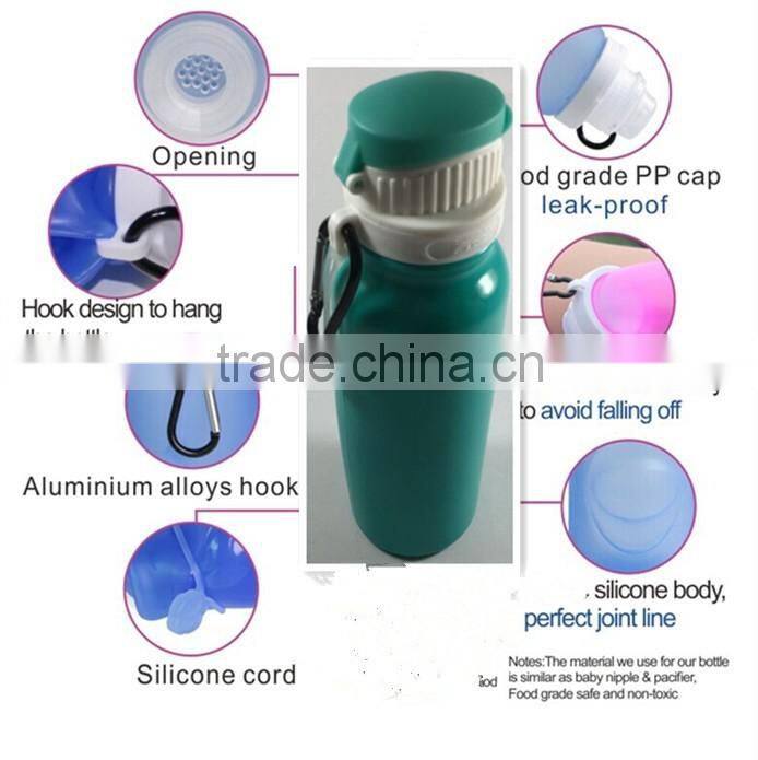 Hot Selling Wholsale Outdoor Food Grade BPA Free Portable Collapsible Silicone bottle