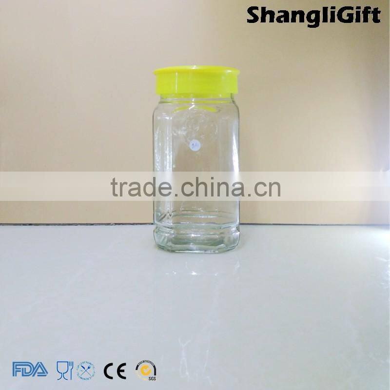 BQS Xuzhou Glassware 740ml Square Glass Jar With Plastic/Tin Lids