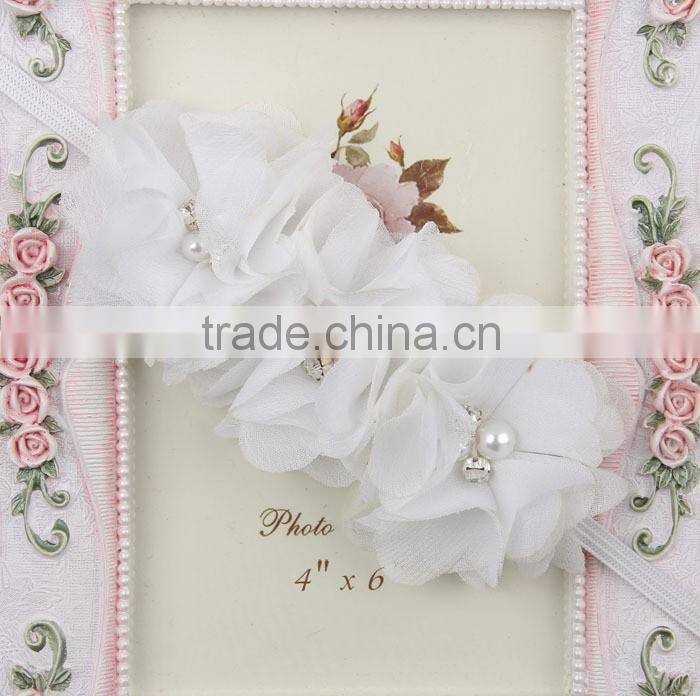Cute girl princess headbands baby girl flowers cotton elastic headband kids handmake pearls flower headband for girls