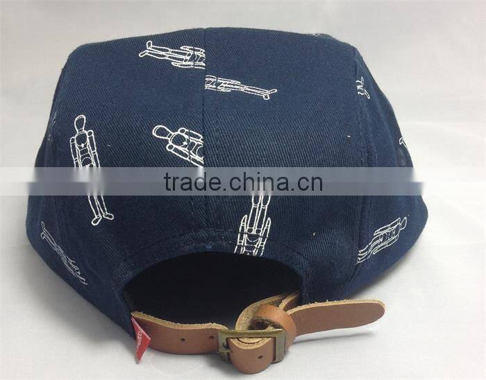 blank cotton twill 5 panel print flat suede brim strap back cap