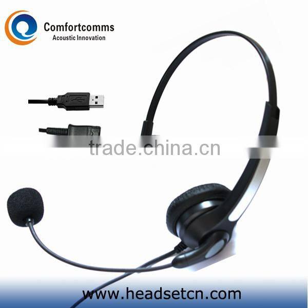 Monaural noise cancelling USB headset call center
