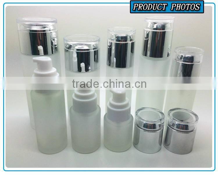 Acid Etch Fosted glass cosmetic bottle and glass cosmetic cream jar