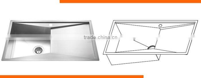 Gold manufacturer brushed surface treatment single bowl built-in drainboard ss kitchen sink
