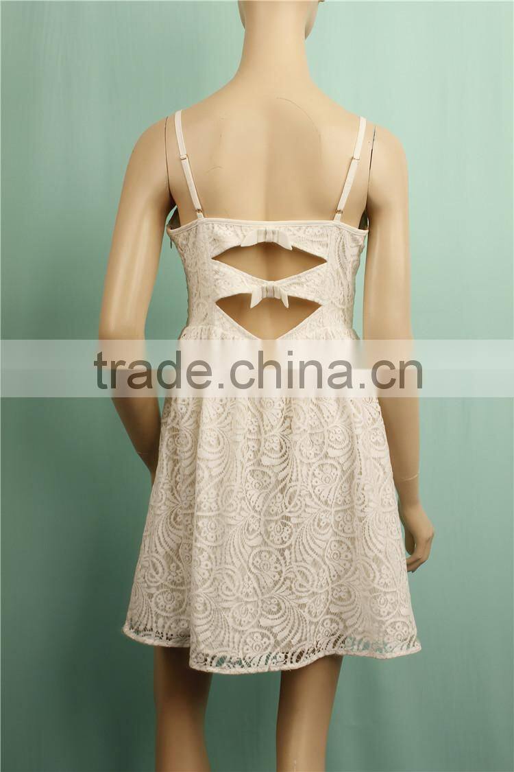 2016 S/S sleeveless back bow tie lady white party dresses