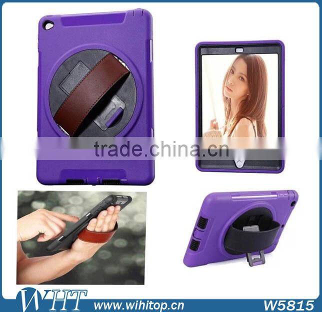 Genuine Leather Hand Strap Rotating 3 Layer Heavy Duty Hybrid Armor Case for iPad Mini 1 2 3, with Touchable Screen