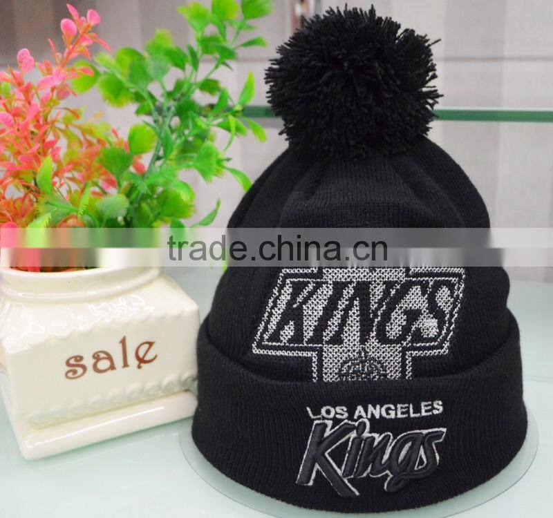 OEM wholesale custom beanie 3D embroidery logo pom pom beanie hat/knitted beanie cross-stitch