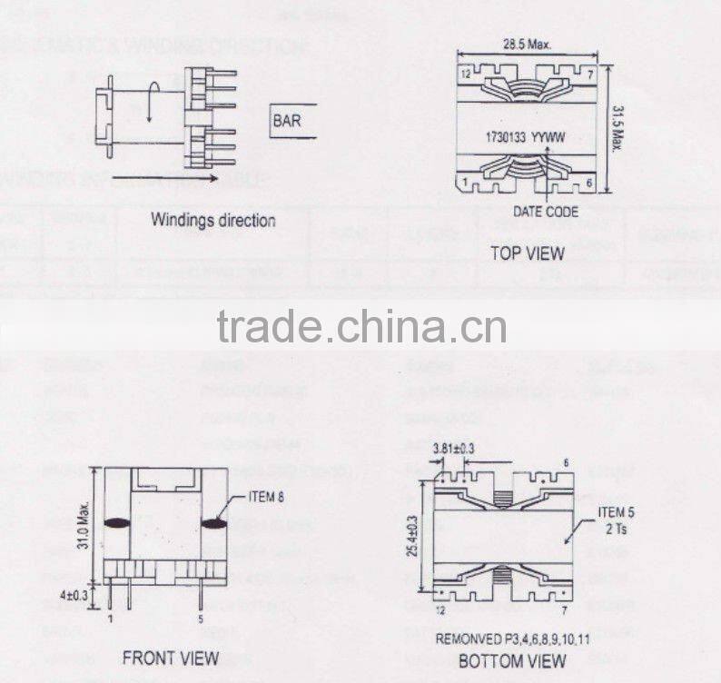 needle insert PCB mounted high frequency transformer