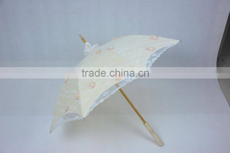 white wooden shaft Lace Bridal Parasol Wedding Party Sun Umbrella