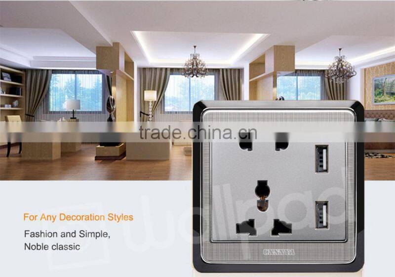 China Suppliers Wallpad Metal110~250V Electrical Universal Socket with Usb Charger Ports USB Power Wall Light Socket eu uk