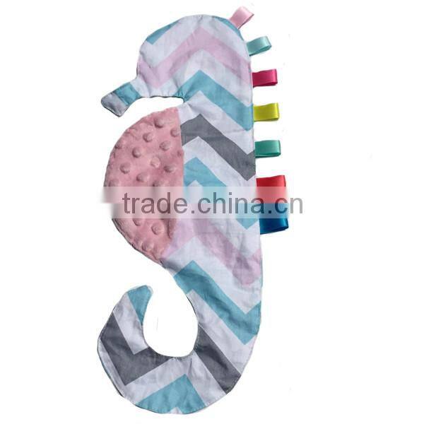 2016 ABC TEX Products Sea Horse Design Minky and Cotton Baby Tag Blanket