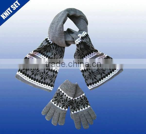 Babies new arrival design jacquard pattern knitted scarf hat casquette set