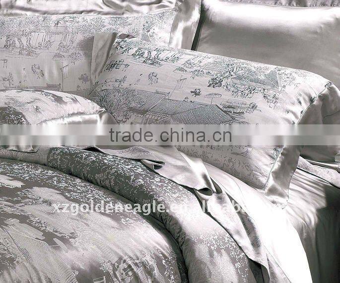 Silver grey 100% Silk Jacquard Bedding set