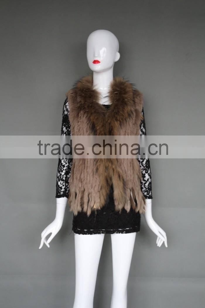Natural Stylish Fashion Women's Knitted Genuine Rabbit Fur Vest