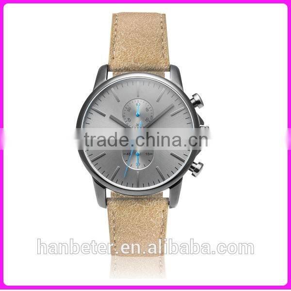 Vogue slim chronograph custom logo mens watches with calf leather strap