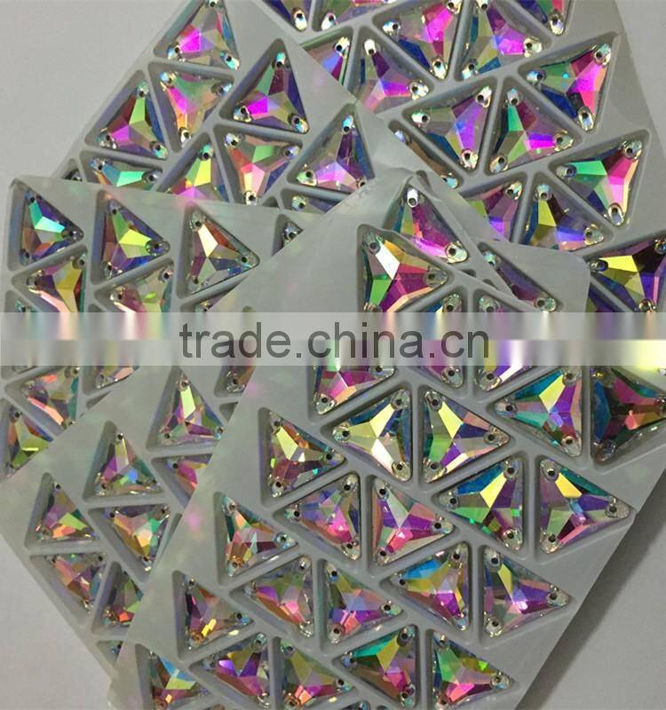Stock Selling Fancy High Quality Triangle Shape Crystal AB Color Sew on Crystal Beads For Garment
