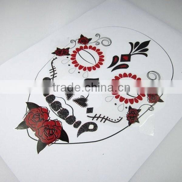 Day of dead floral skull face sticker glitter holiday face tattoo for halloween party factory