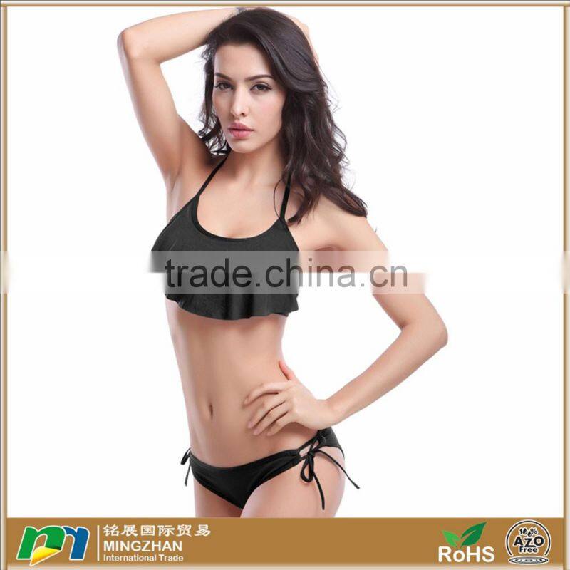 Women's Sexy Halter Ruffles Top Strings Bottom Bikini Sets Swimsuits