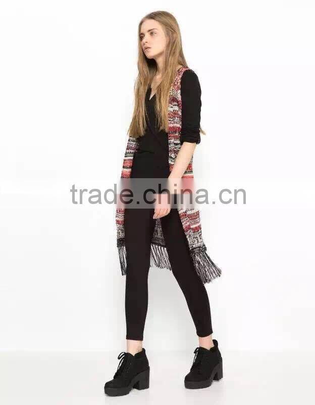 Women's knitted sweater vest, cardigan sleeveless sweater vest with fringe
