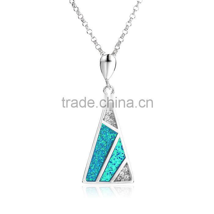 2016 Latest Design Triangle Opal 925 Silver Pendant Necklace