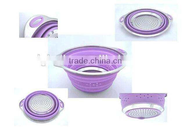 Collapsible Silicone Colander with Stainless Steel Rim, Green