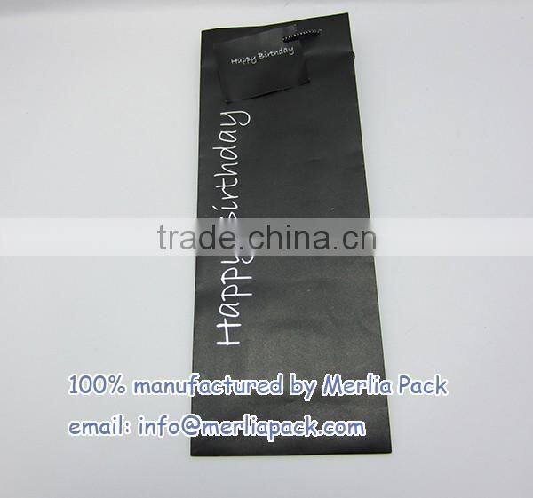 Black Wine Bag Euro Hook Paper Bag With Swing Tag Loop Handles