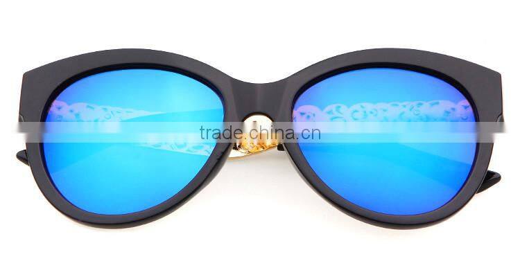 Fashion Women Cat eye PC frame with Metal flower Temples Roller Blank Bolle Sunglasses