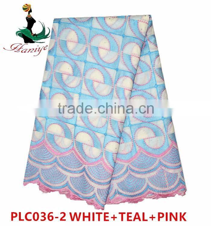Haniye 2016 /PLC036 African Eyelet Swiss Voile Lace Factory Polished Lace With Stone For Wedding nigerian cotton lace